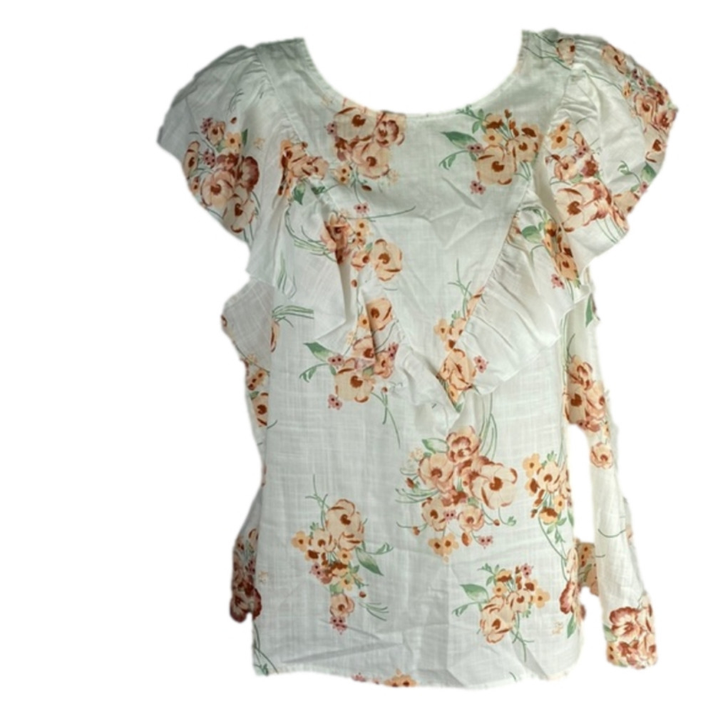 Ana Floral Short Sleeve Shirt White Peach